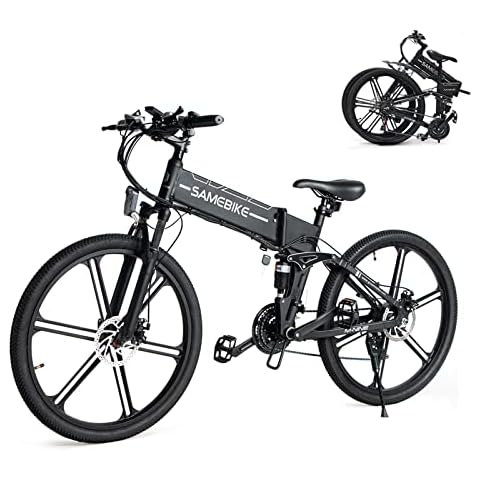 SAMEBIKE LO26-II Electric Bicycle for Adults 48V 10.4AH Ebike 26 inch Folding Electric Mountain Bikes with SHIMANO 21 Speeds Color LCD Display Black Cover