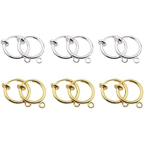 12 Pcs 13mm Clip On Hoop Earrings Non-Pierced Earring Clips Spring Hoop Ear Rings with Loop for DIY Earring Making Cover