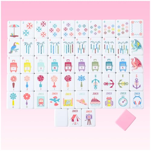 Set de Mahjong Americano Grabado Rosa con Bolsa