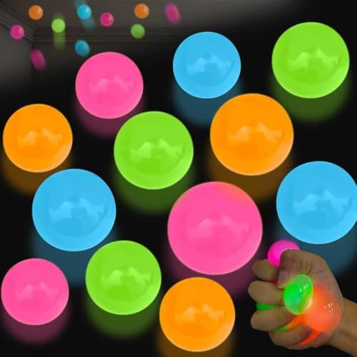 12Pcs Glow in The Dark Sticky Balls Toys, Upgraded Glowing Sensor...