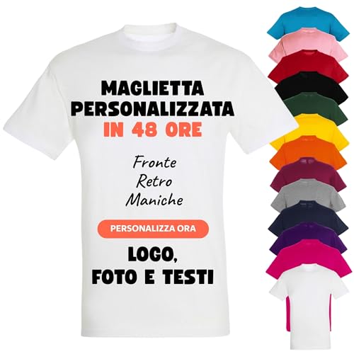 PACDESIGN Maglietta Personalizzata Uomo 100% Cotone - Tshirt Personalizzate con Foto, Logo, Nome, Frasi - Regali e Gadget Personalizzati (Bianco - M)