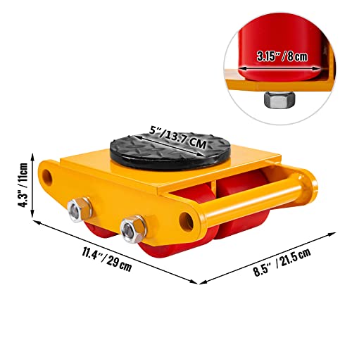 Vevor 4Pcs Machinery Mover, 6T Machinery Skate Dolly, 13200Lbs Machinery Moving Skate, Machinery Mover Skate W/ 360° Rotation Cap And 4 Rollers, Heavy Duty Industrial Moving Equipment, Yellow #TOP1