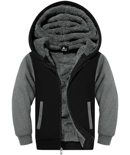 SECOOD Kids Hoodie Fleece Jacket Warm Sherpa Lined Zip Up Hooded Sweatshirt Soft Winter Coat Boys Girls School Outerwear3