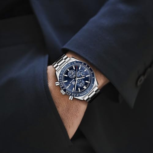 Mens Watches BY BENYAR Chronograph Analog Quartz Movement Leather Band Stylish Sports Designer Wrist Watch 30M Waterproof Elegant Gift for Men