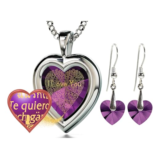 NanoStyle 925 Sterling Silver Romantic Purple Heart Jewelry Set for Wife I Love You...