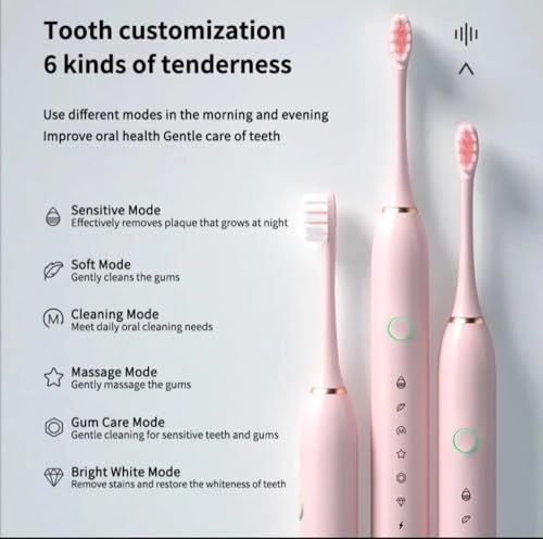 Image of X-3 Rechargeable Smart Sonic Electric Toothbrush for Men & Women | 40,000 Sonic Strokes /Min | 6 Brushing Modes | 4 Replacement Brush Heads | USB Fast Charging | Up to 45 Days Battery Backup | IPX7 Waterproof | Soft DuPont Bristles | Smart Timer Electric Tooth Brush