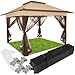 tectake Faltpavillon mit wasserabweisendem Doppeldach mit UV-Schutz, 364 x 364 x 294 cm, Gartenpavillon mit 4 Moskitonetz Seitenteilen, faltbar, Pavillon inkl. Transporttasche mit Rollen - braun
