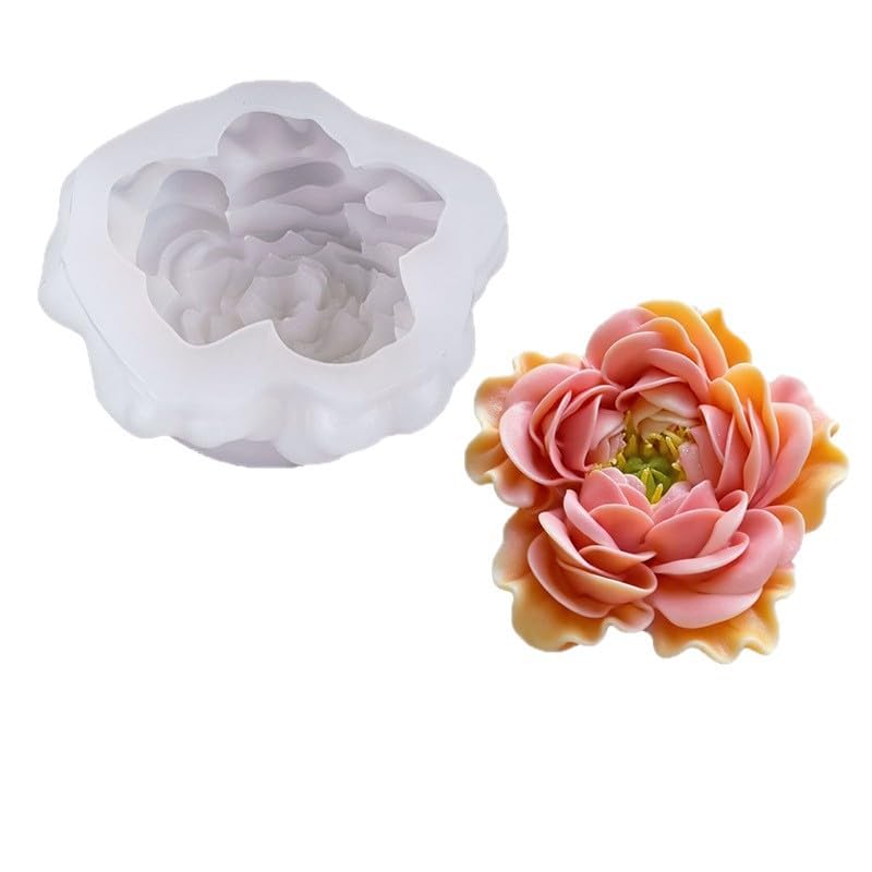 3D Large Peony Silicone Mold for Candle Making, Flower Mould for Soy Wax Soap Resin, Food Grade Reusable Candle Mould for DIY Craft Baking Decoration (Peony-B)