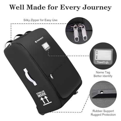 REMEIT Stroller Bag for Airplane, Stroller Travel Bag Compatible with UPPAbaby Vista VI V2 V3, Cruz V1 V2 V3, Rolling Wheel Bag with Storage Pocket,Multiple Handles,Luggage Tag for Flight Travel,Black by REMEIT - Image 8