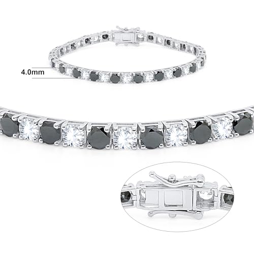 12 Carat Alternate Lab-Created Black Diamond & Cubic Zircon Tennis Bracelet 925 Sterling Silver 14K White Gold Plated Women's Bracelet (VSS1-VSS2 Clarity, D Color, 7" Inch)2