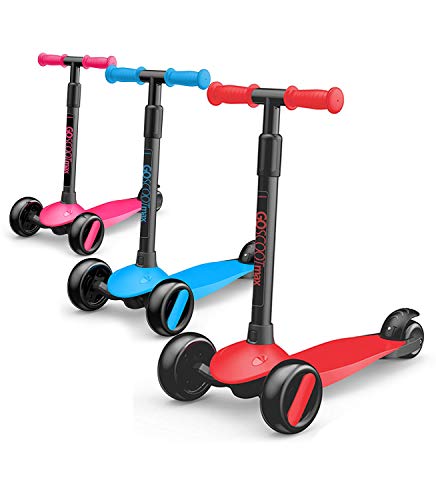New-Bounce 3 Wheel Toddler Scooter - My First Scooter for Kids Ages 2-5 - GoScoot MAX Childrens Kick Scooter with Adjustable Handlebar - Kids Scooter for Girls and Boys(Red)