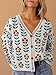 Saodimallsu Womens Floral Print V Neck Cardigan Open Front Button Down Knit Sweater Long Sleeve Loose Fashion Tops White