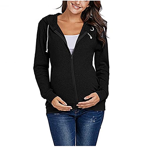 Chaconka Hoodie de Maternité Sweat à Capuche Zippé Haut à Manches Longues pour...