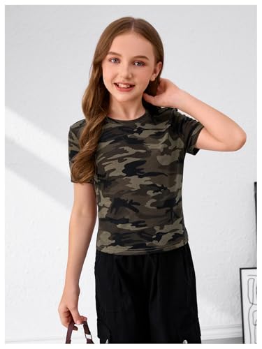 Girl's Camo Print Short Sleeve Tee Shirt Crew Neck Summer Casual Tee Tops4