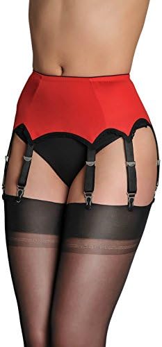 Nancies Womens Plain Panel Garter Belt with 8 Straps (XL) Red