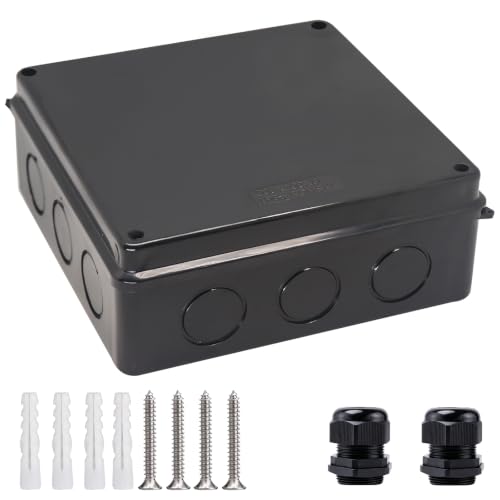 Image of Junction Box, Reserved Holes Electrical Boxes Waterproof IP65 ABS Plastic Electrical Power Cord Enclosure Project Box Black 7.9 x 7.9 x 3.1 inch(200x200x80mm)