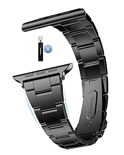 MaKTech Stainless Steel Watch Band,Self-dismantling (No Tool Needed),Three-Piece Metal Link Bracelet Strap,Compatible with Apple Watch Series 7/6/SE/5/2021 (42mm/41mm/40mm,Black)