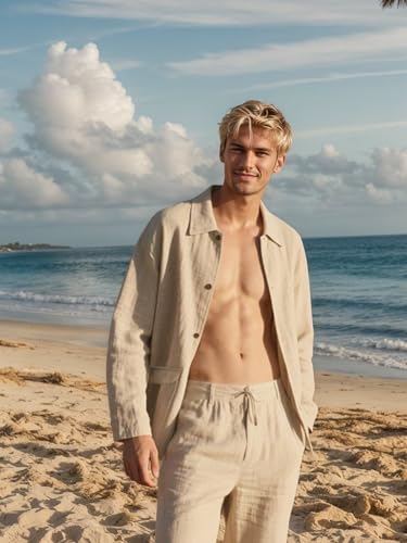 Mens Linen Suit Slim Fit Lightweight 2 Piece for Casual, Summer Beach Wedding Groomsmen Prom2