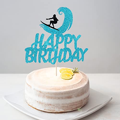 Bejotaa Happy Birthday Surfboard Cake Topper，Summer Themed Beach Surfing Theme Hawaii Party，Surfboard Sport Cupcake Picks Surf Theme Cake Decorations Supplies #TOP2
