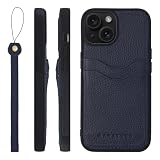 HANATORA for iPhone 15 ケース 本革 耐衝撃 バンパー型 スマホケース スマホ ストラップ 付き シュリンクレザー ギフト ネイビー CPGGZ-15-Navy