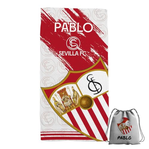 Zpubli+ Toallas De Playa O Ducha Personalizadas Con Nombre O Frases. Toallas Infantiles, Regalo Infantil Original Para Baño, Piscina, Playa, Camping. Varias Medidas Disponibles (Sevilla Fc, 50X30)