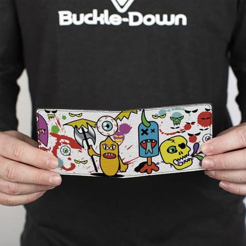 Buckle-Down Men's Wallet, Bifold, Monsters White, Vegan Leather, 4.0" x 3.5"4