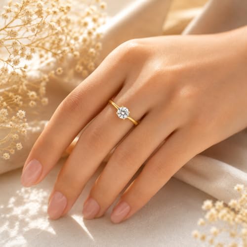 Image of 925 Sterling Silver Classic Round Moissanite Valentino Promise Solitaire Ring For Women | 18k Gold Plated Fine Jewelry for Women | AAA+ Quality Engagement Ring | Best Gift