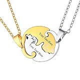U7 Cute Cat Necklace 18K Gold Plated Pendant Yinyang Necklace Custom Engraved Name 2 Puzzle Pieces F