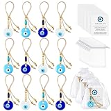 Skylety 12 Set Blue Evil Eye Charms Glass Hanging Ornament Greece Evil Eye Keychain Car Hanging Pendant Good Luck Turkish Greek Amulet for Lucky Wedding Party Christmas Favors Gifts(Classic Color)