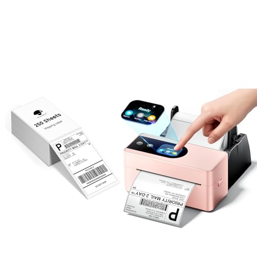Image of Phomemo 4x6 Shipping Label Printer with Touch Screen & 4x6 Thermal Shipping Label (Pack of 250 4x6 Fanfold Labels), Wireless Bluetooth Thermal Printer for Small Business & Packages