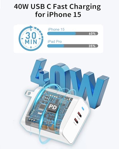 40W Double Port USB C Charger Block Dual C Charger Block USB C Double Charger Block Dual USB C Charger 2 Port USB C Charger Charging Block USB C for Iphone and Ipad Charger