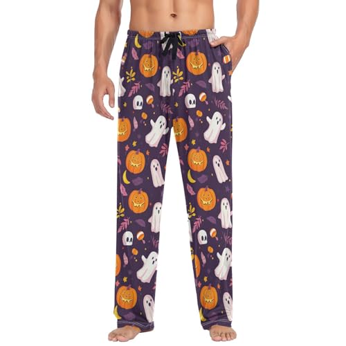 Men’s Halloween Pumpkins Pajama Pants with Pockets, Comfortable Lounge Sleep Bottoms#3073