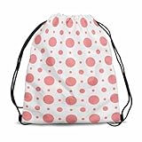 Sotunad Round Dots Pink Seamless Dots Pattern White Background Drawstring Backpack Gym Backpack Draw String Shoe Swim Back Bag for Women Men 14x16.9 Inch