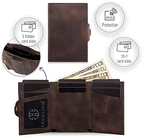 TRUSADOR Toscana Kahverengi Bozuk Paralık Cepli Unisex Deri Rfid Korumalı Erkek Kadın Mini Cüzdan Hediye - Görsel 3