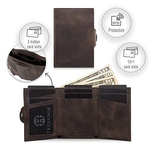 TRUSADOR Toscana Trifold Leather Wallet For Men and Women Card Holder with RFID Protection (With Coin Pocket, Brown)3