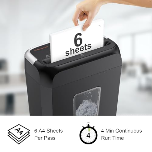Bonsaii Paper Shredder for Home Use, 3.4 Gal Wastebasket, 6 Sheet Crosscut Paper Credit Cards, Staples, and Clips Shredder for Home Office Use,