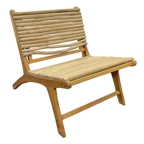 Meubletmoi Fauteuil Lounge en Bois de Teck Massif et Branches de Bois flotté Vernies - Naturel et Exotique décoration Salon - Mariano