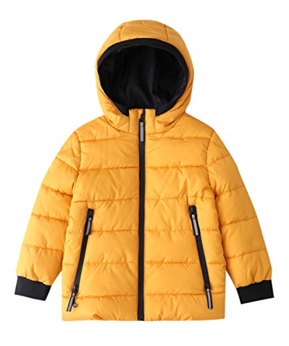 Hiheart Boys Girls Thick Padded Winter Coat Warm Hooded Jacket, Yellow, 6-7 Years