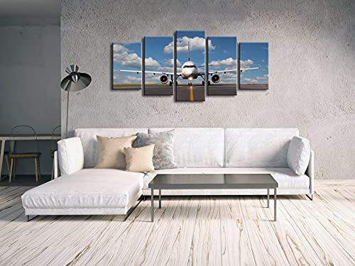 Pyradecor Modern 5 Panel Stretched And Framed Landscape Skyline Artwork Giclee Canvas Prints Airplane Pictures Paintings On Canvas Wall Art Ready To Hang For Living Room Bedroom Home Decorations #TOP1