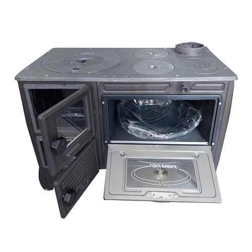 Black Cast Iron Oven, Durable Cast Iron Fireplace, Baking Cooker Oven for Warming, Made in Turkiye, Brick Lined Fireplace (Black with Glass) - Thumbnail 5