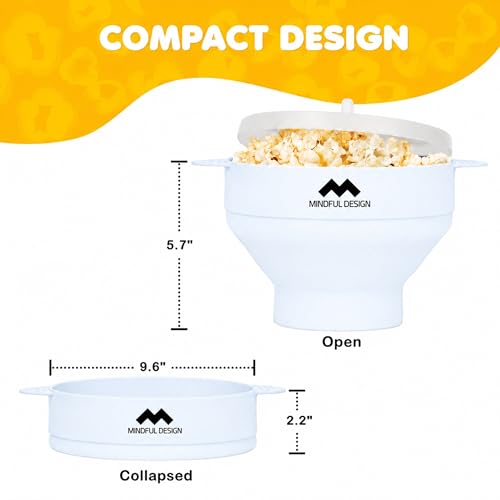 Image of The Original Mindful Design Collapsible Microwave Popcorn Popper - Silicone Bowl, BPA-Free & Dishwasher Safe (White)