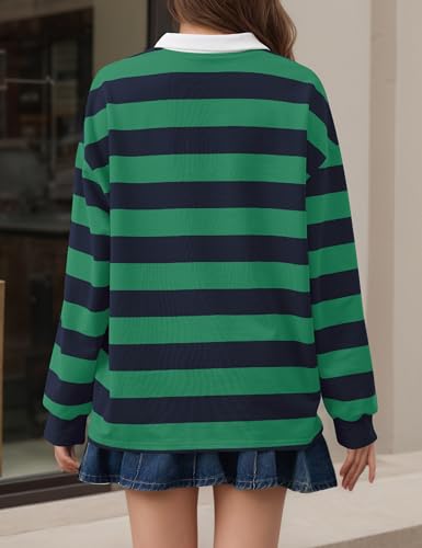 Meladyan Rugby Shirt Women Polo Striped Sweatshirt Oversized Long Sleeve Lapel V Neck Pullover Top Y2K Streetwear Blouses4