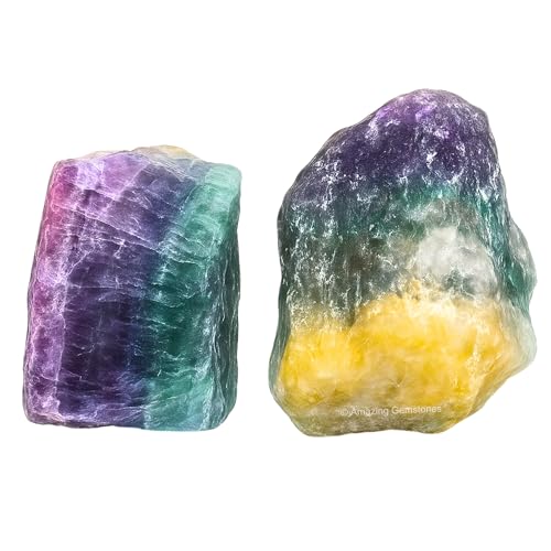 Image of Amazing Gemstone Fluorite Raw Crystals and Healing Stones, Natural Rocks for Tumbling - DIY Raw Stones and Crystals, 2 Pieces