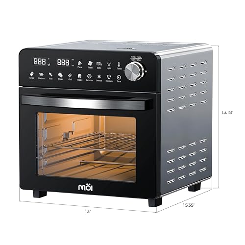 Image of MOI 1500W Air Fryer Toaster Oven Combo | Convection Toaster Ovens Countertop with 12 Presets, Digital Display, Dual Heating, Rotisserie & Dehydrate Function for Baking & Frying