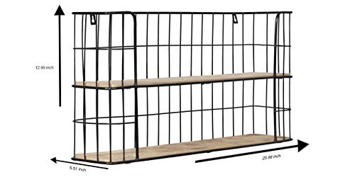 LIFA LIVING Industrieel Wandrek, Zwarte Wandplank, Metaal en Houten Kruidenrek, Bakkersrek, Rechthoekig Muurrek voor… - Image 8