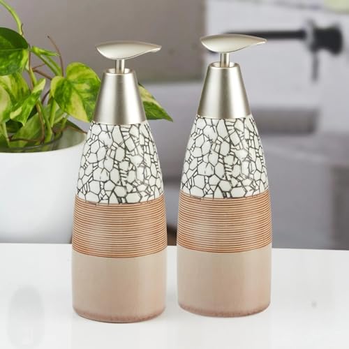 Image of SaSaSa Ceramic Soap Dispenser with Stylish Refillable Pump Bottle for Bathroom Handwash & Kitchen Wash Basin, Perfect for Hand Soap, Lotion and Shampoo, Beige, (Set of 2) (12056)
