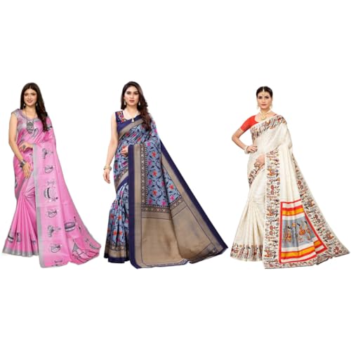 Image of Yashika Women's Sarees Women's Combo Art Silk Printed Saree With Unstitched Blouse Piece |saree for Women | saree combo | New Sari | Saree Pack Of 3