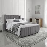 Small Double Size Upholstered Ottoman Gas Lift Bed Frame in Plush Grey Fabric - Strong Structure, Easy to Clean, Ample Storage Space, Includes Option for Mattress - Functional Bedroom Solution