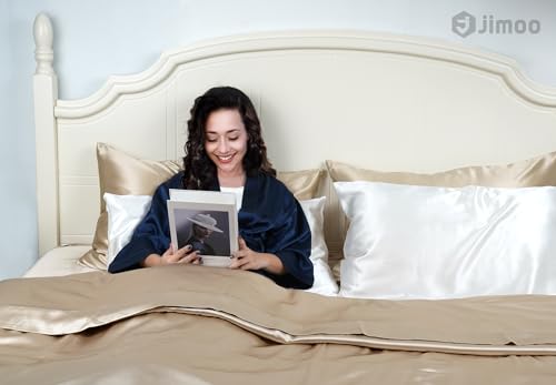 2 Pack 100% Mulberry Silk Pillowcase for Hair and Skin, 22 Momme Natural Silk Pillow Cases Set of 2 with Zipper, Pillow Cover for Women Mom Men (2 Pack Beige, King 20''×36'')