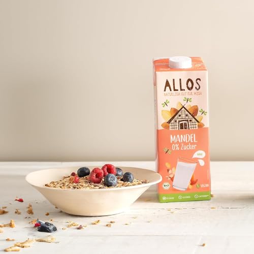 Allos Mandeldrink ohne Zucker | Mandel Drink Natur | Drink auf Pflanzenbasis | Mandel | veganer Drink | laktosefrei | 1 Liter (6 Stück)